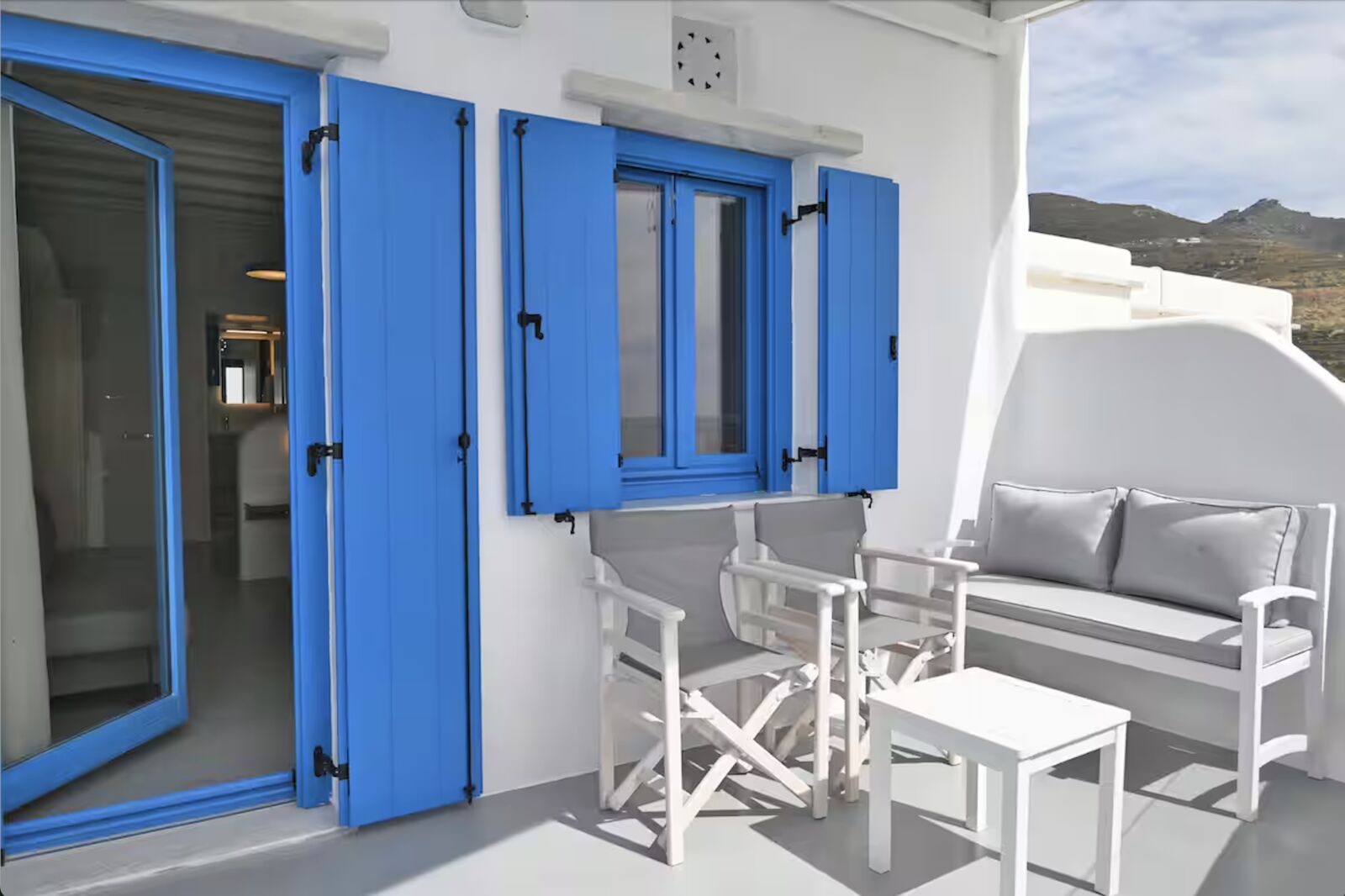 Exterior with blue shutters